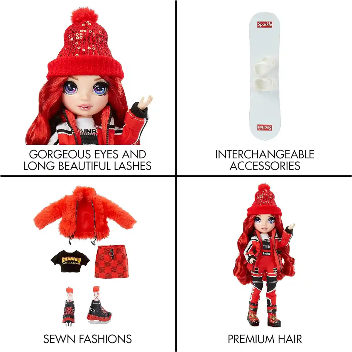 Rainbow High Winter Break Ruby Anderson Fashion Doll, 30cm, Red Outfit & Winter Gear, Snowboard & Accessories, Collectible Toy, Imaginative Play, Gift for Kids 6+