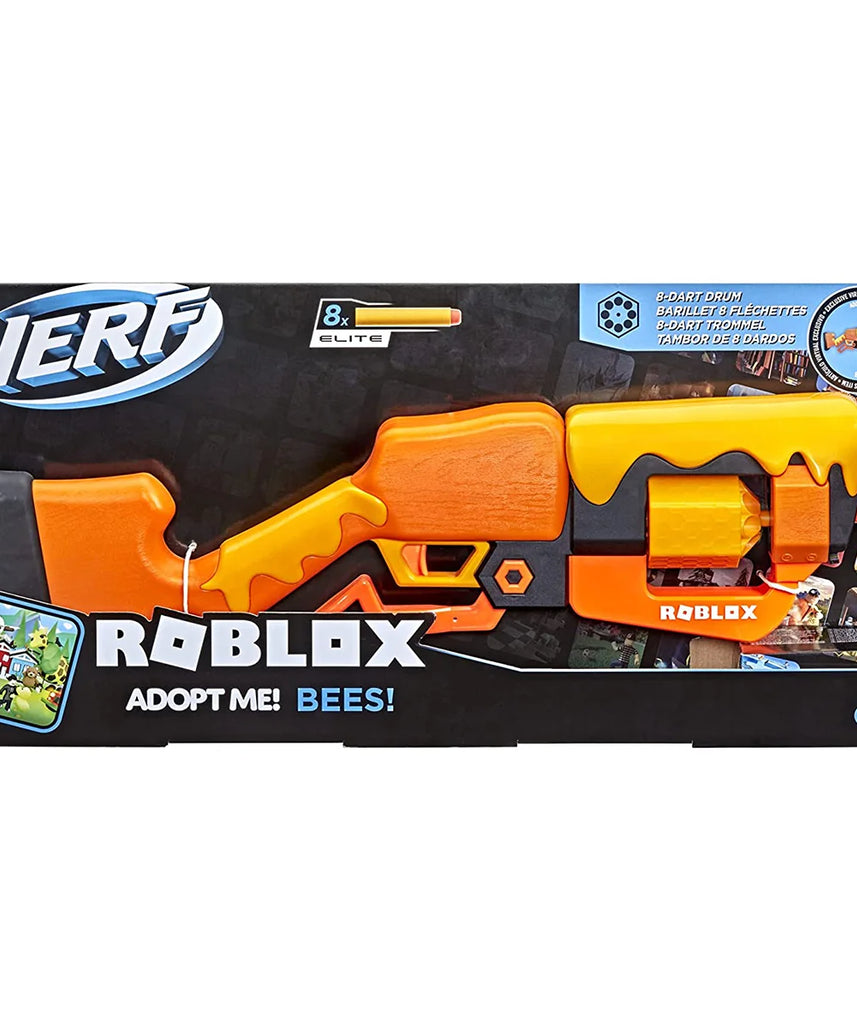 Nerf Roblox Adopt Me! Bees Lever Action Dart Blaster, 8-Dart Rotating Drum, 8 Nerf Elite Darts, Exclusive Virtual Item Code, Indoor & Outdoor Play