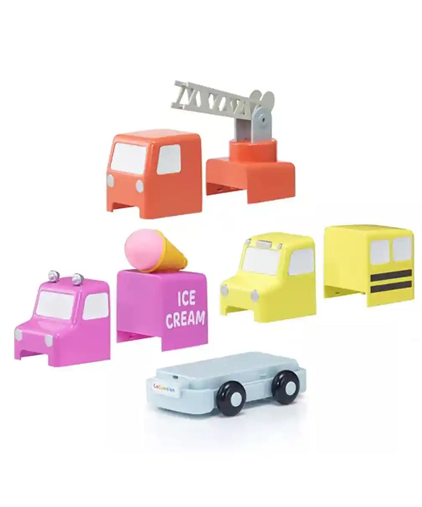 Cocomelon Build & Reveal Musical Vehicles Playset, Interactive Nursery Rhyme Toys with Mess-Free Water Painting, Hidden Characters & Sensory Learning for Kids