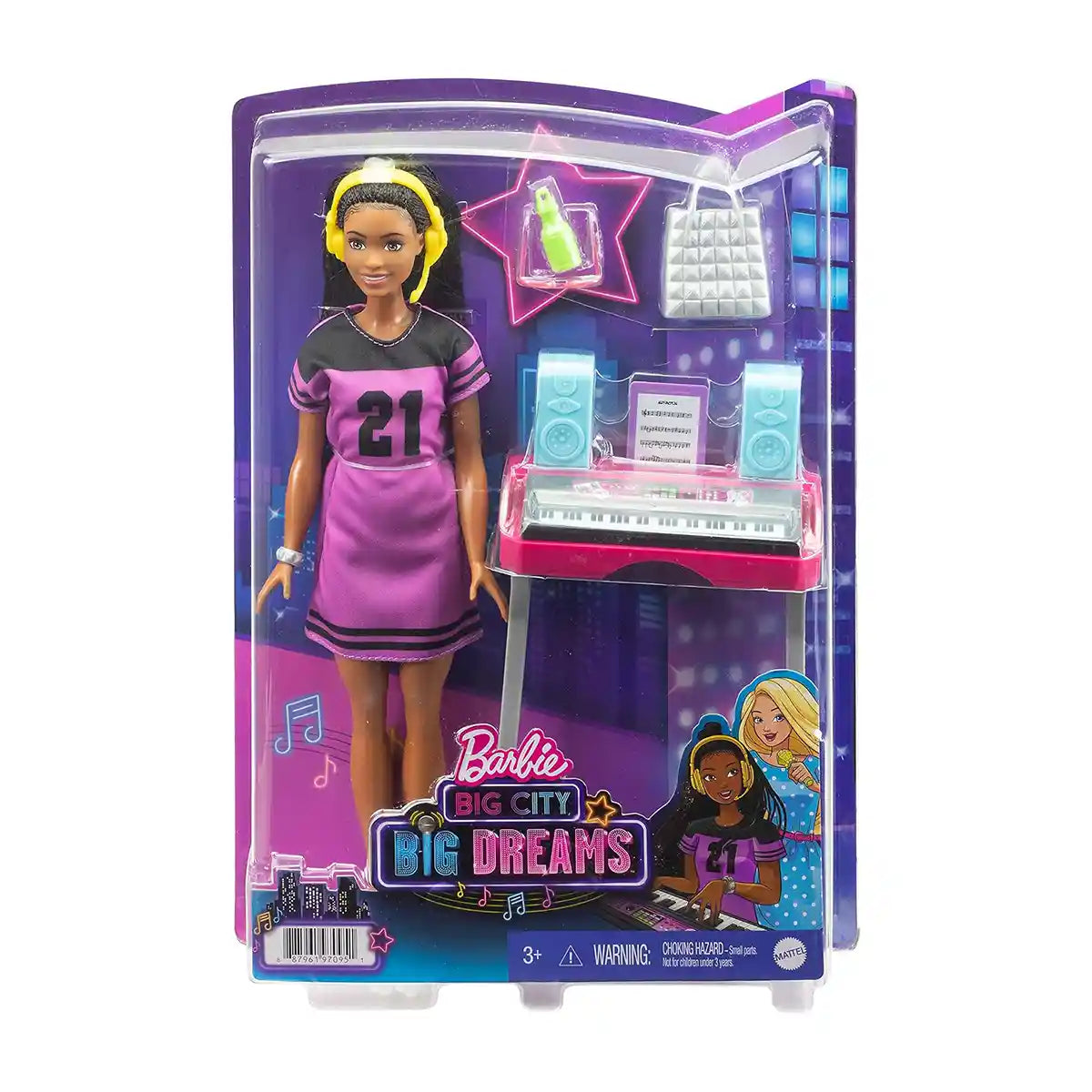 مجموعة لعب استوديو الموسيقى لدمية باربي بيج سيتي بيج دريمز بروكلين روبرتس مع ملحقات لوحة المفاتيح للأطفال من سن 3 سنوات فما فوق