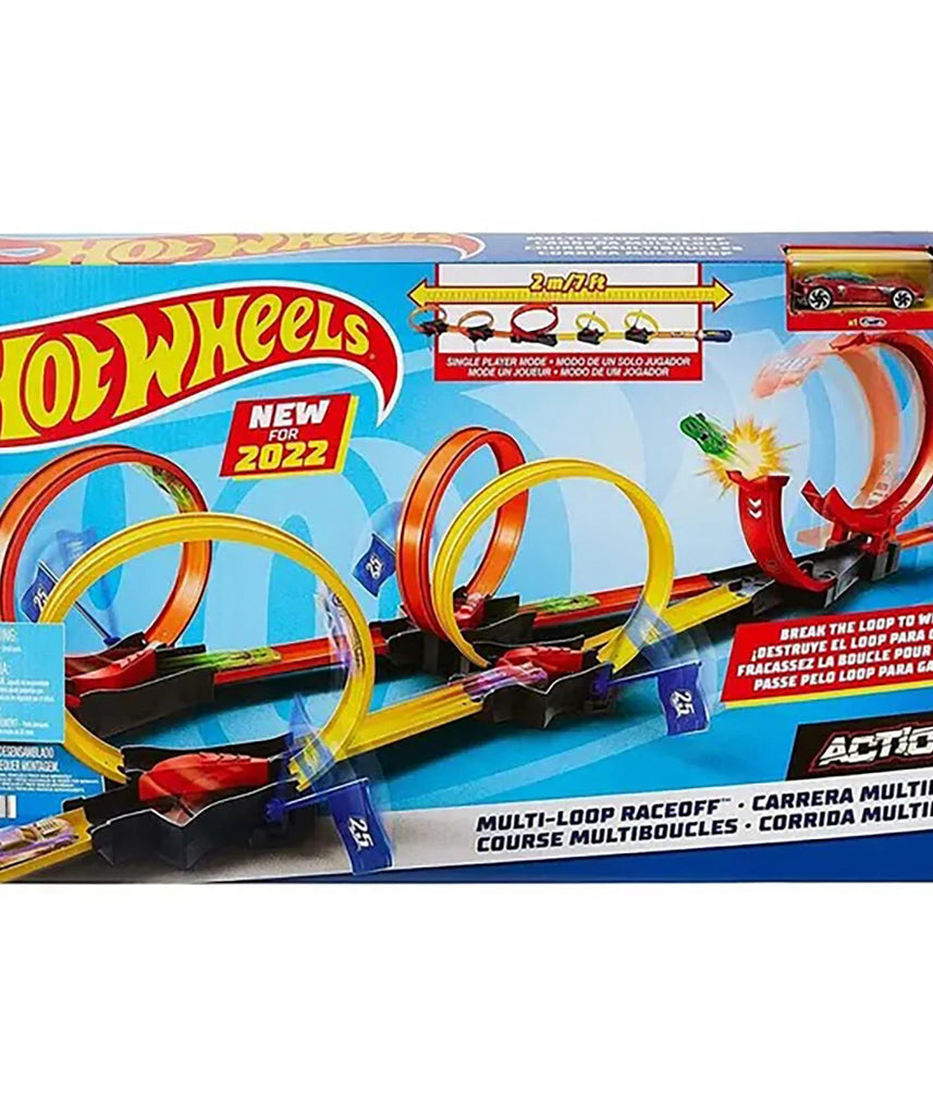مجموعة سباقات هوت ويلز أكشن متعددة الحلقات، مجموعة مسارات مع مركبة هوت ويلز واحدة، 5 حلقات، سباق فردي أو فردي، ألعاب أطفال من سن 4 إلى 10 سنوات