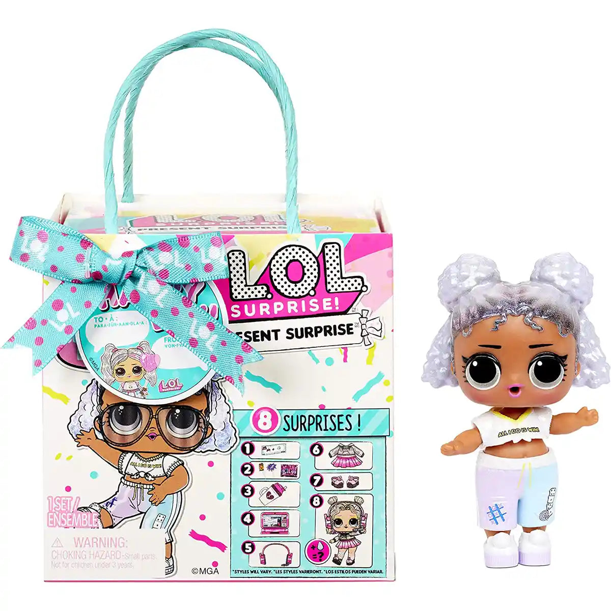 L.O.L. Surprise Present Surprise Series 3 Fashion Doll with 8 Surprises, Birthday Month Collectible Doll, Glitter Hair and Accessories, Ages 4+
