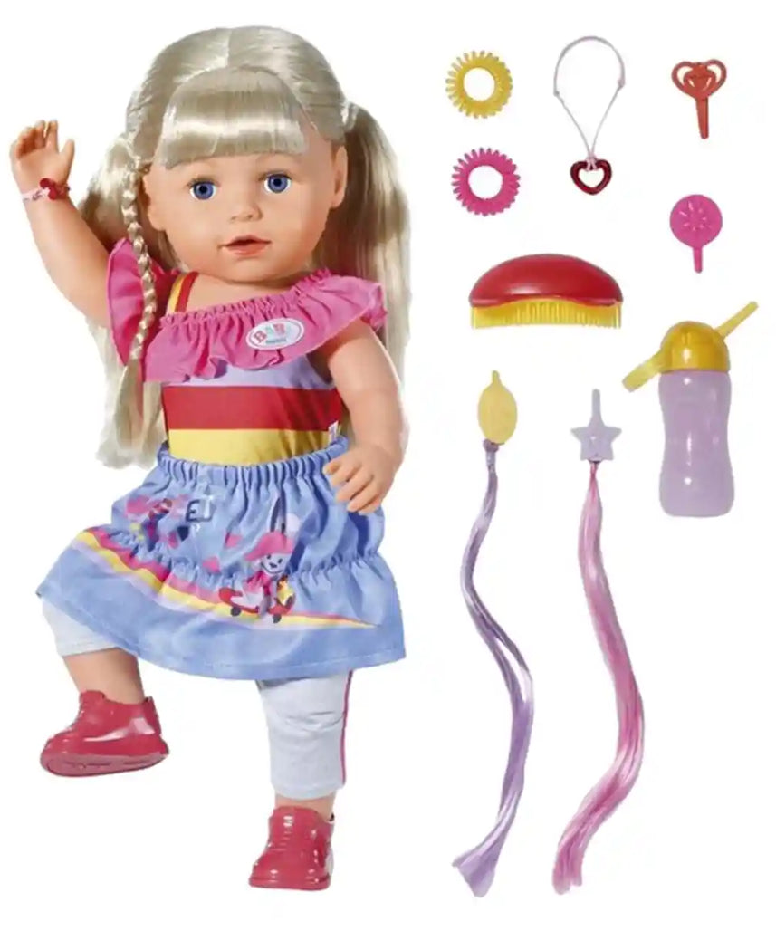 دمية إيما من بيبي بورن، مقاس 43 سم، مزودة بـ 10 وظائف لعب، وطبق سحري للتغذية، ونونية، وزجاجة، ودمية، وملحقاتها، مناسبة للأعمار من 3 سنوات فما فوق، ودمى، ومنازل، وملحقاتها