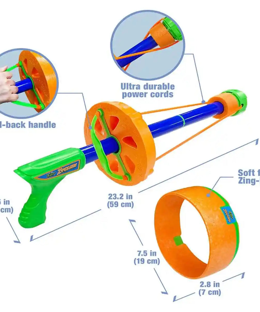 لعبة Zing Air Storm Zyclone Foam Ring Blaster للأطفال، لعبة استهداف بعيدة المدى، متعة خارجية آمنة