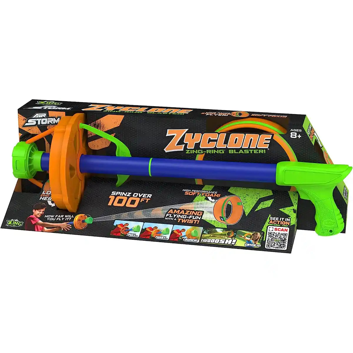 لعبة Zing Air Storm Zyclone Foam Ring Blaster للأطفال، لعبة استهداف بعيدة المدى، متعة خارجية آمنة