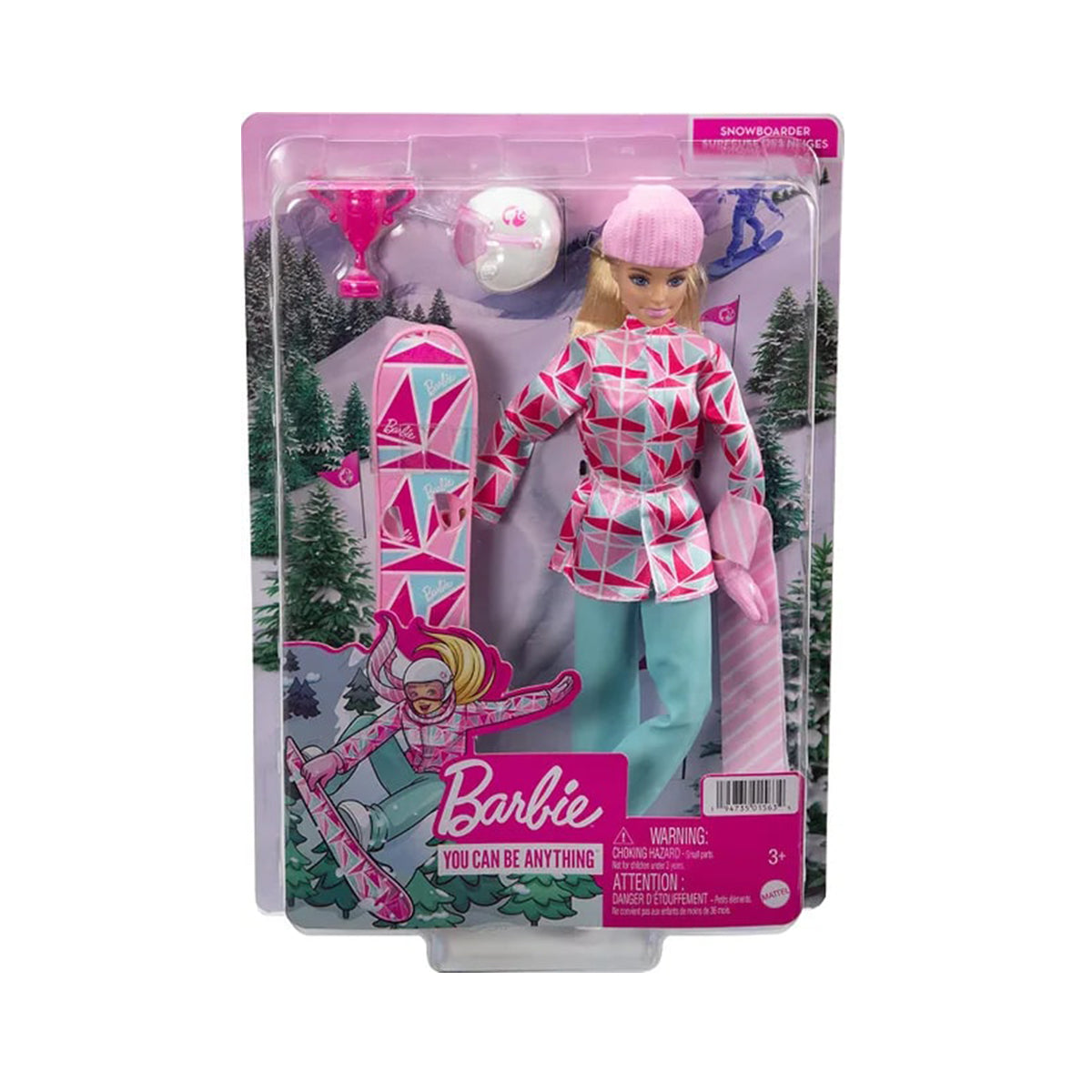 Barbie Winter Sports Snowboarder Doll 12 Inches Blonde with Jacket Pants Scarf Helmet Snowboard and Trophy for Kids Ages 3 and Up
