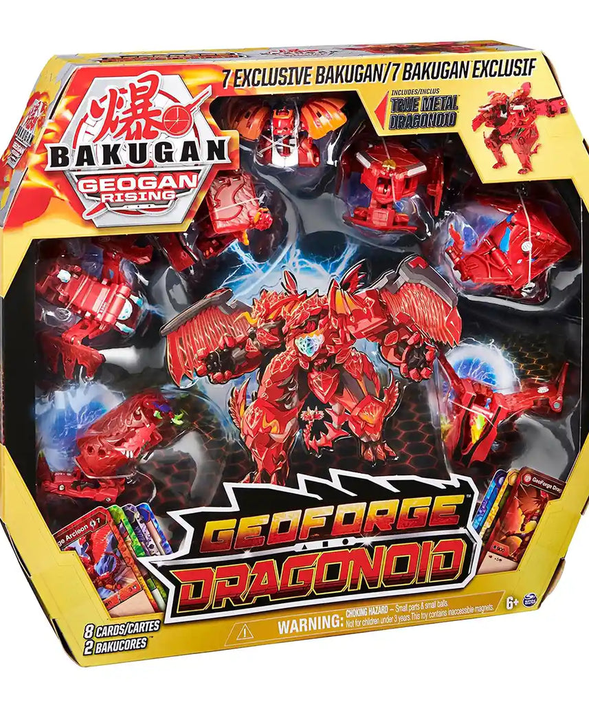 Bakugan GeoForge Dragonoid 7-in-1, Exclusive True Metal Dragonoid with 6 Geogan Collectibles, Action Figure Toy for Kids 6+