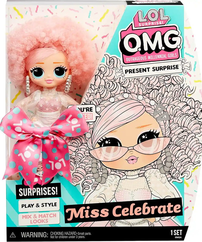 L.O.L. Surprise OMG Birthday Doll, Miss Celebrate Fashion Doll with 20 Surprises, Mix-and-Match Outfits, Accessories, and Doll Stand