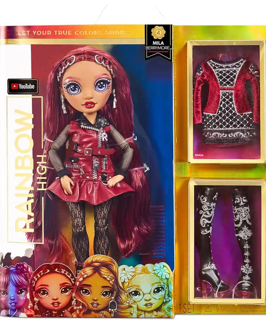 Rainbow High Mila Berrymore Fashion Doll S4, Burgundy Outfit, Extra Clothes & Accessories, Brushable Hair, Fully Poseable Collector Doll for Girls Ages 6+