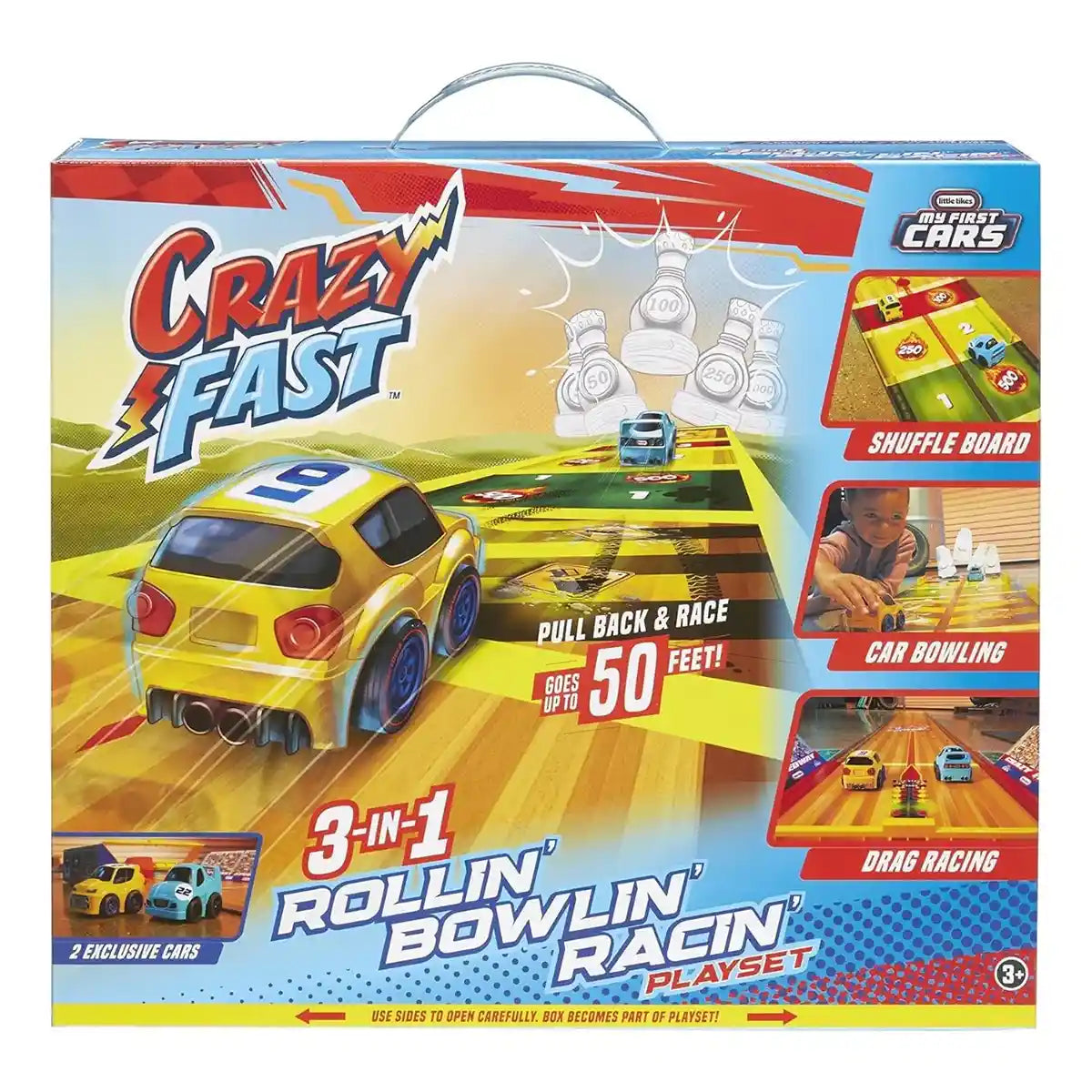 مجموعة ألعاب سباق البولينج كريزي فاست 3 في 1 من ليتل تايكس، متعددة الألوان، مع سيارتين، مسار بطول 12 قدمًا، دبابيس بولينج وقاذف، للأعمار من 3 سنوات فما فوق