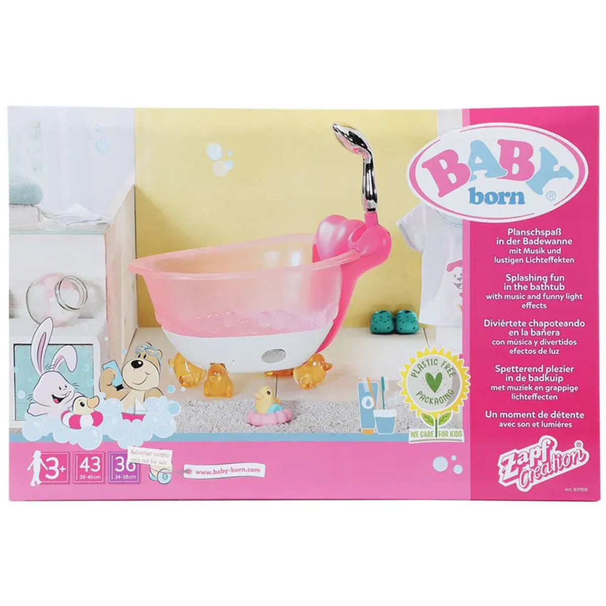 مجموعة لعب بيبي بورن سبلاشينج فن إن ذا باث توب، حوض استحمام للدمى مع أضواء وأصوات ودش أوتوماتيكي وملحق على شكل بطة، للأعمار من 3 سنوات فما فوق، دمى ومنازل وإكسسوارات