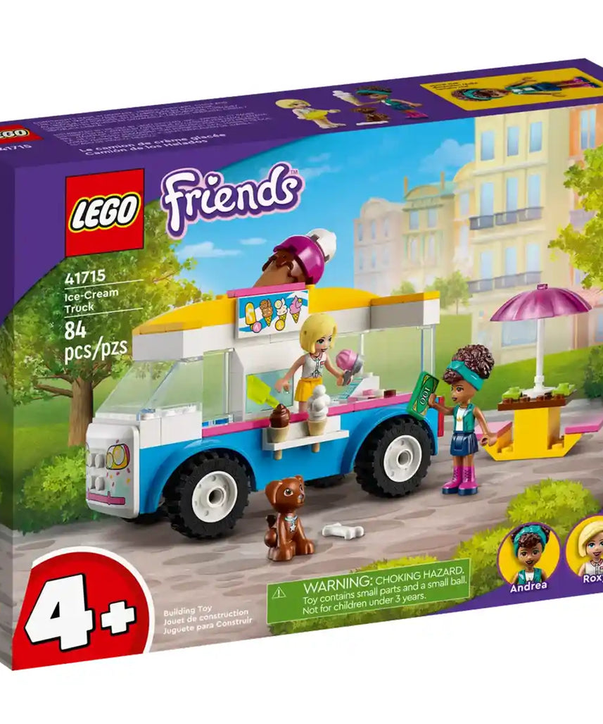 مجموعة بناء شاحنة الآيس كريم 41715 من ليجو فريندز، 84 قطعة مع دميتي أندريا وروكسي الصغيرتين، وشخصية كلب وملحقاتها، لعبة تظاهر للأطفال من سن 4 سنوات فما فوق