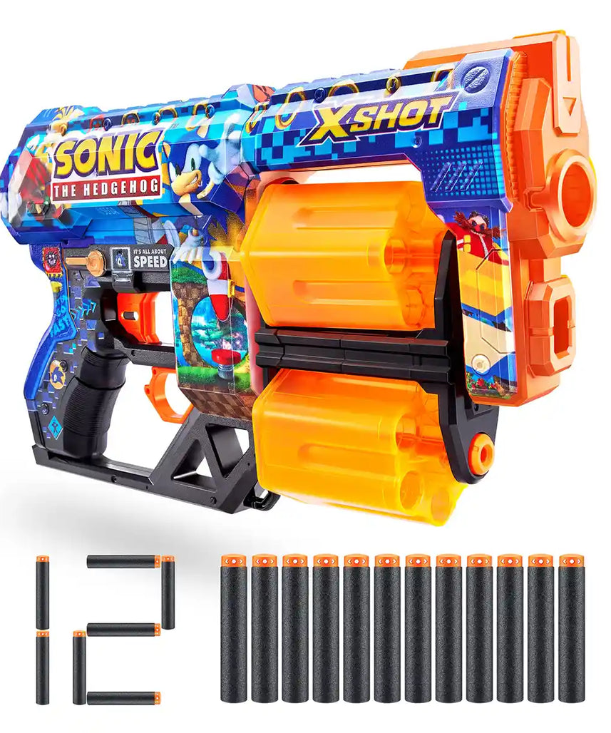 مسدس سهام كانديد إكس-شوت سكينز ميناس، تصميم سونيك القنفذ، 8 سهام إسفنجية، مدى 27 مترًا، متعدد الألوان، للأعمار من 18 شهرًا فأكثر