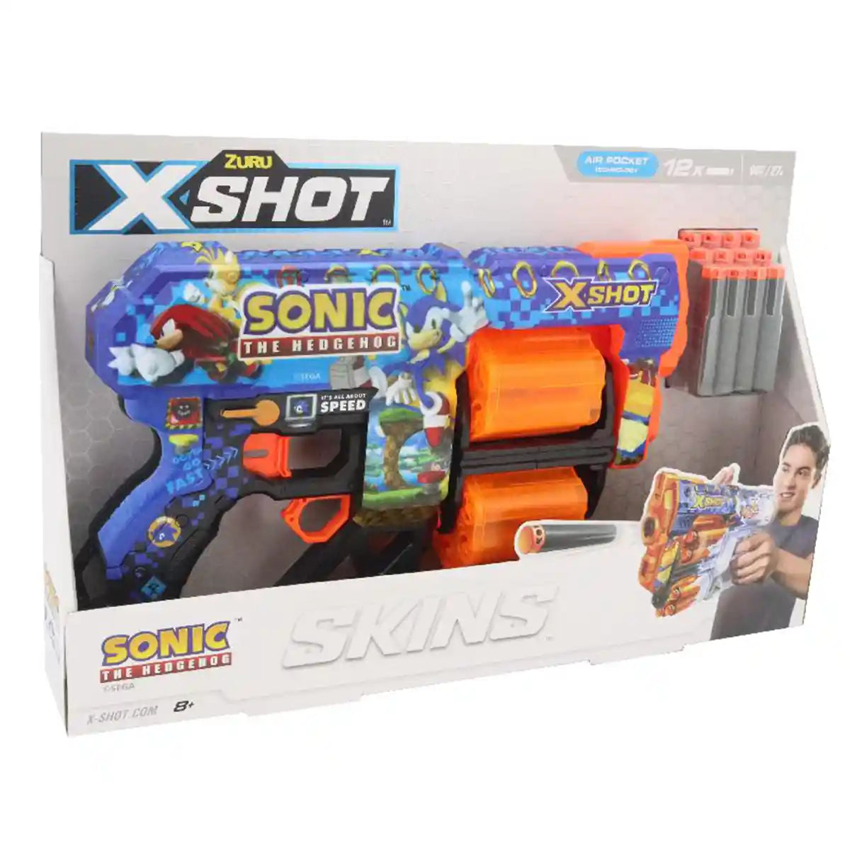 مسدس سهام كانديد إكس-شوت سكينز ميناس، تصميم سونيك القنفذ، 8 سهام إسفنجية، مدى 27 مترًا، متعدد الألوان، للأعمار من 18 شهرًا فأكثر