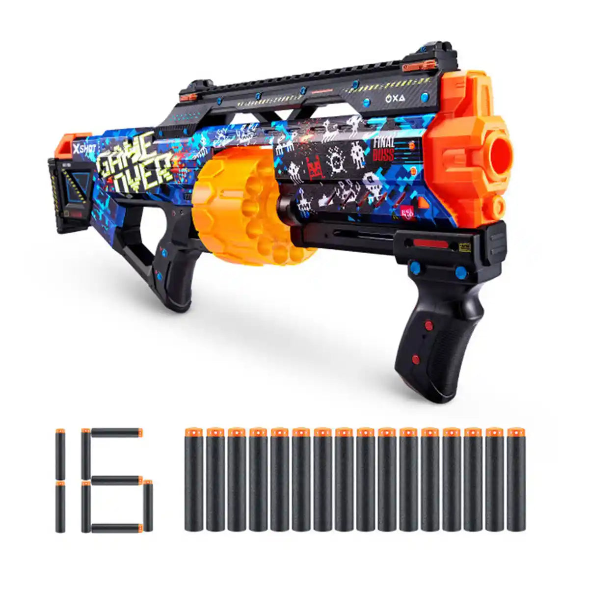 مسدس إكسل سكينز لاست ستاند بلاستر من إكسل سكينز، تصميم لعبة أوفر، سعة 14 سهمًا، تقنية إير بوكيت، مدى 27 مترًا / 90 قدمًا، مقبض تكتيكي وسكة، XS-36518_039279، للجنسين