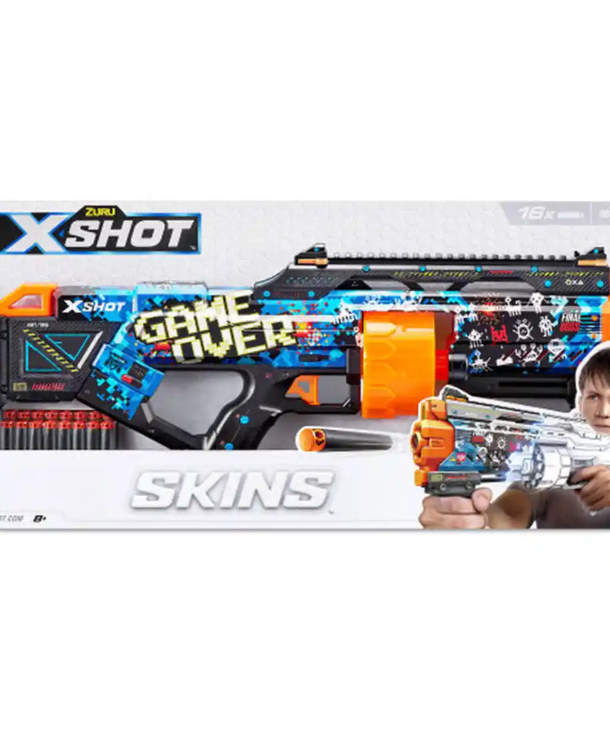 مسدس إكسل سكينز لاست ستاند بلاستر من إكسل سكينز، تصميم لعبة أوفر، سعة 14 سهمًا، تقنية إير بوكيت، مدى 27 مترًا / 90 قدمًا، مقبض تكتيكي وسكة، XS-36518_039279، للجنسين
