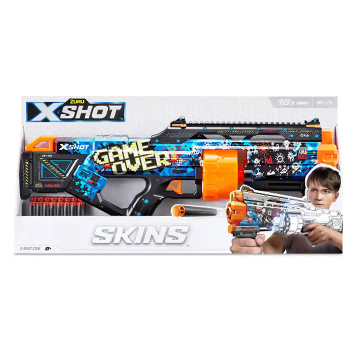 مسدس إكسل سكينز لاست ستاند بلاستر من إكسل سكينز، تصميم لعبة أوفر، سعة 14 سهمًا، تقنية إير بوكيت، مدى 27 مترًا / 90 قدمًا، مقبض تكتيكي وسكة، XS-36518_039279، للجنسين