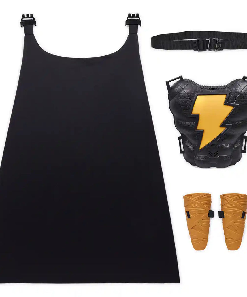 مجموعة لعب الأدوار الفاخرة بلاك آدم من دي سي كوميكس، لوحة صدر إلكترونية، قفازات ذهبية، وعباءة مع أضواء وأصوات، زي بطل خارق للأطفال من سن 4 سنوات فما فوق