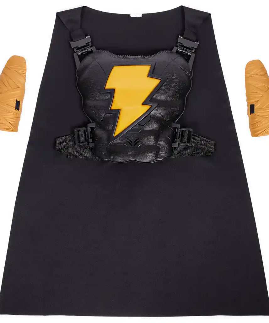 مجموعة لعب الأدوار الفاخرة بلاك آدم من دي سي كوميكس، لوحة صدر إلكترونية، قفازات ذهبية، وعباءة مع أضواء وأصوات، زي بطل خارق للأطفال من سن 4 سنوات فما فوق