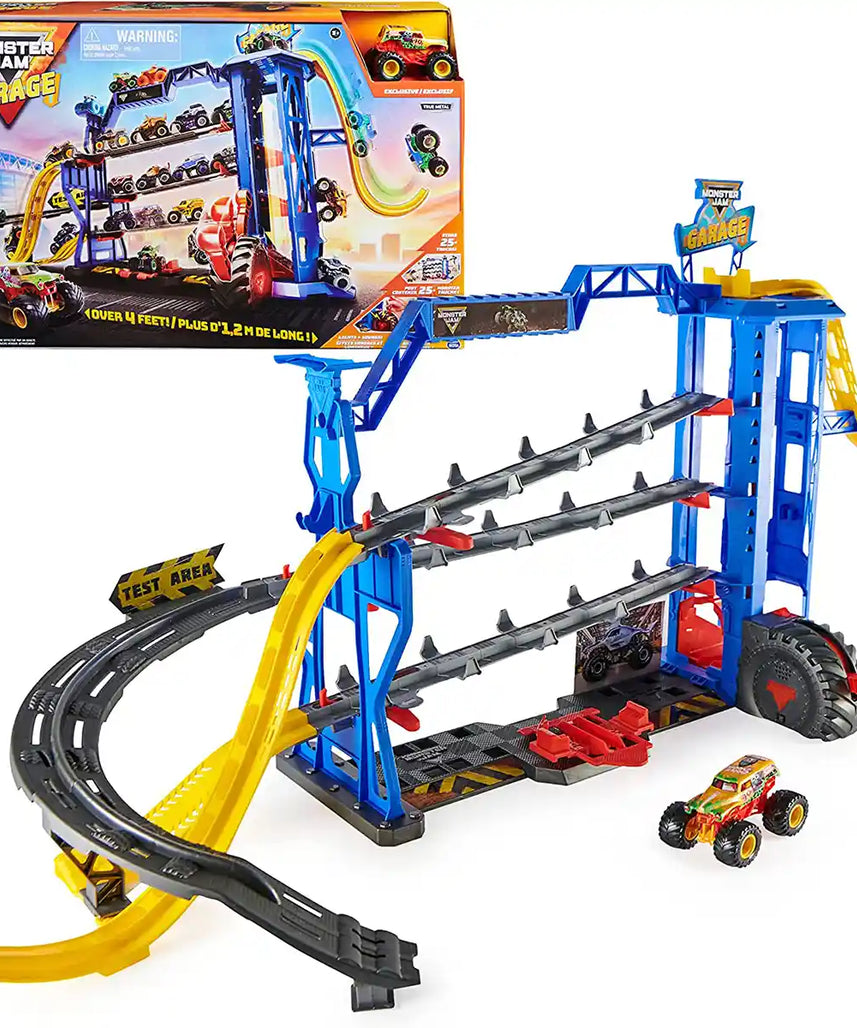 Monster Jam Garage Playset, Storage, Exclusive Grave Digger Monster Truck, Lights and Sounds, Epic Stunt Ramps, Kids Toys for Boys and Girls Ages 3+