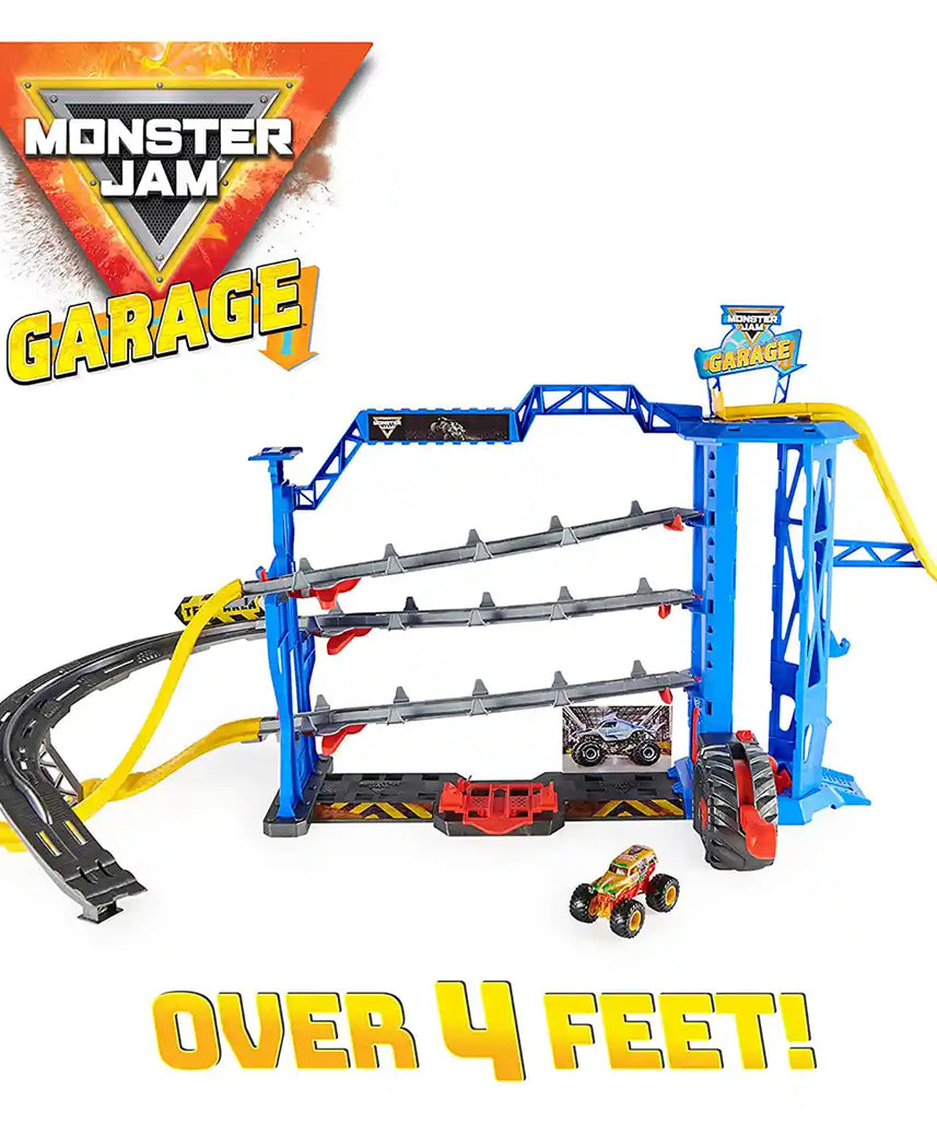 Monster Jam Garage Playset, Storage, Exclusive Grave Digger Monster Truck, Lights and Sounds, Epic Stunt Ramps, Kids Toys for Boys and Girls Ages 3+