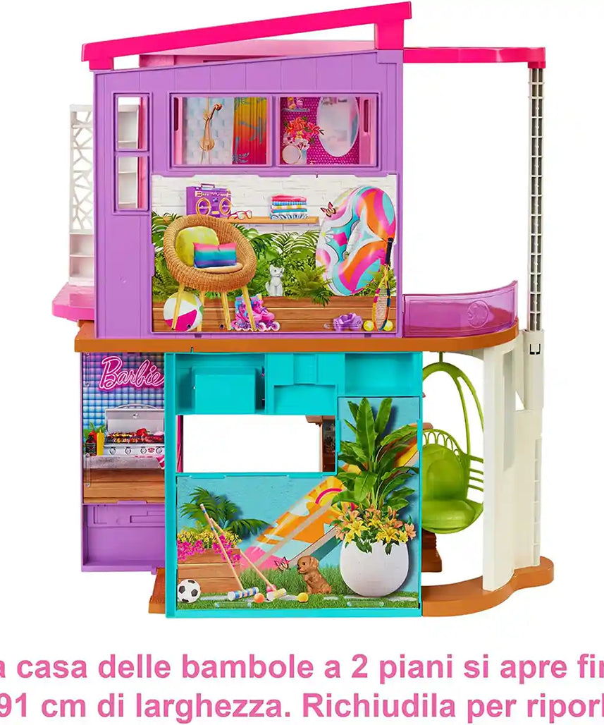 Barbie Malibu House 2-Story Dollhouse with 25+ Accessories & Transformation Features – Dollhouses for Kids Ages 3+