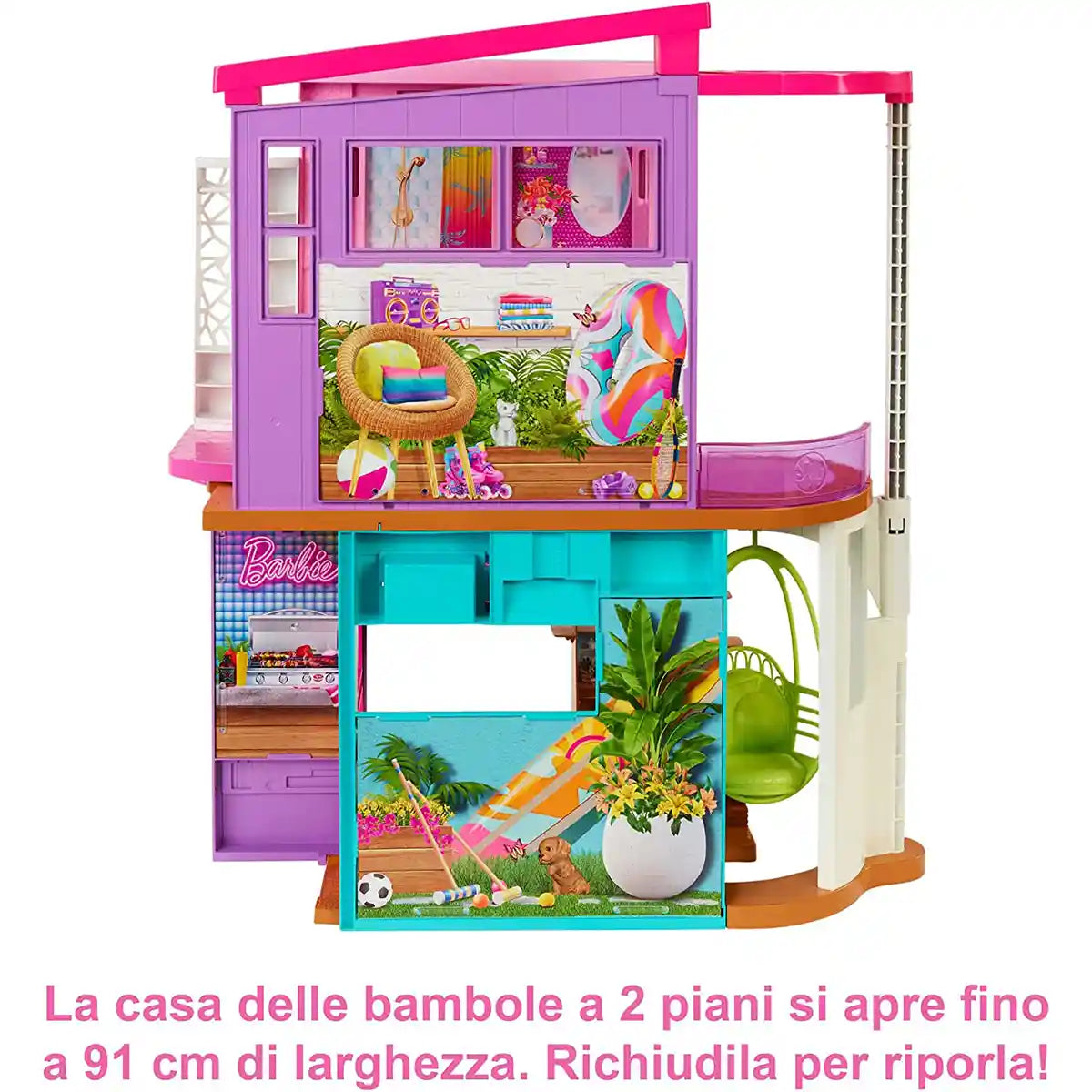 Barbie Malibu House 2-Story Dollhouse with 25+ Accessories & Transformation Features – Dollhouses for Kids Ages 3+