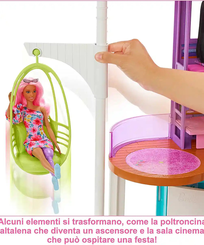 Barbie Malibu House 2-Story Dollhouse with 25+ Accessories & Transformation Features – Dollhouses for Kids Ages 3+