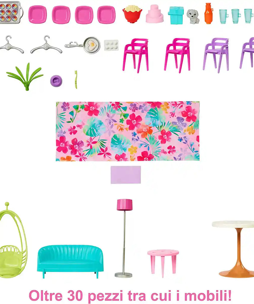 Barbie Malibu House 2-Story Dollhouse with 25+ Accessories & Transformation Features – Dollhouses for Kids Ages 3+