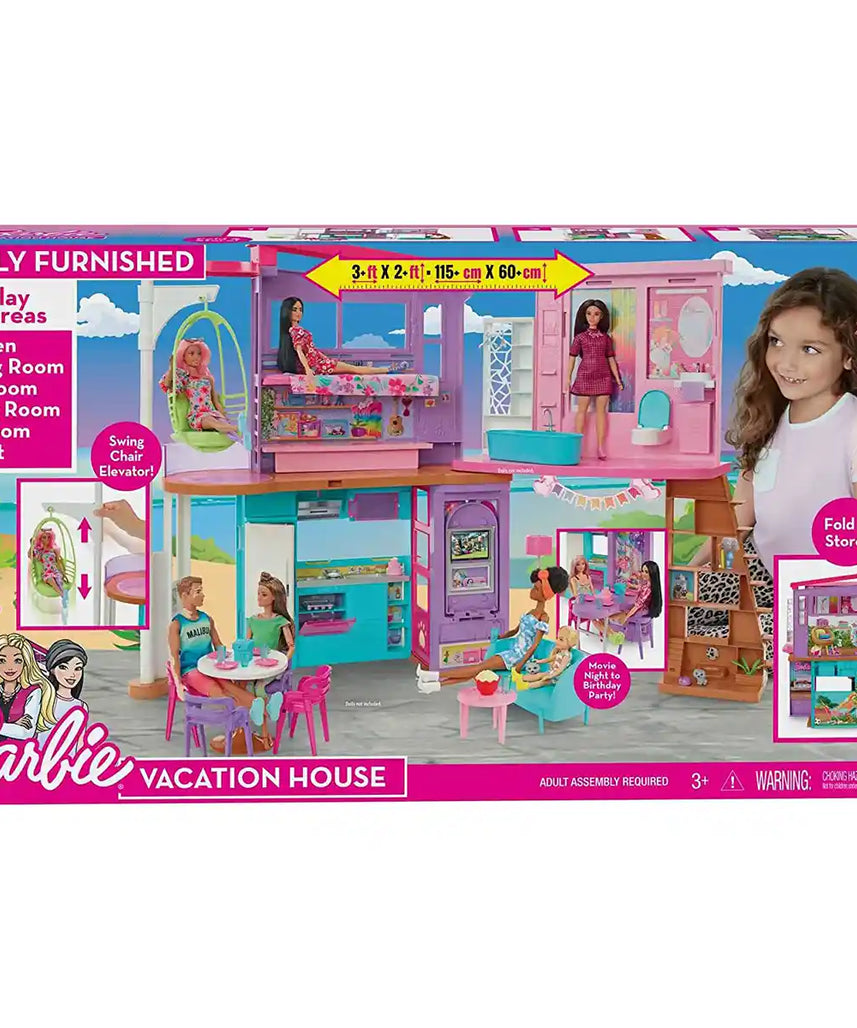 Barbie Malibu House 2-Story Dollhouse with 25+ Accessories & Transformation Features – Dollhouses for Kids Ages 3+