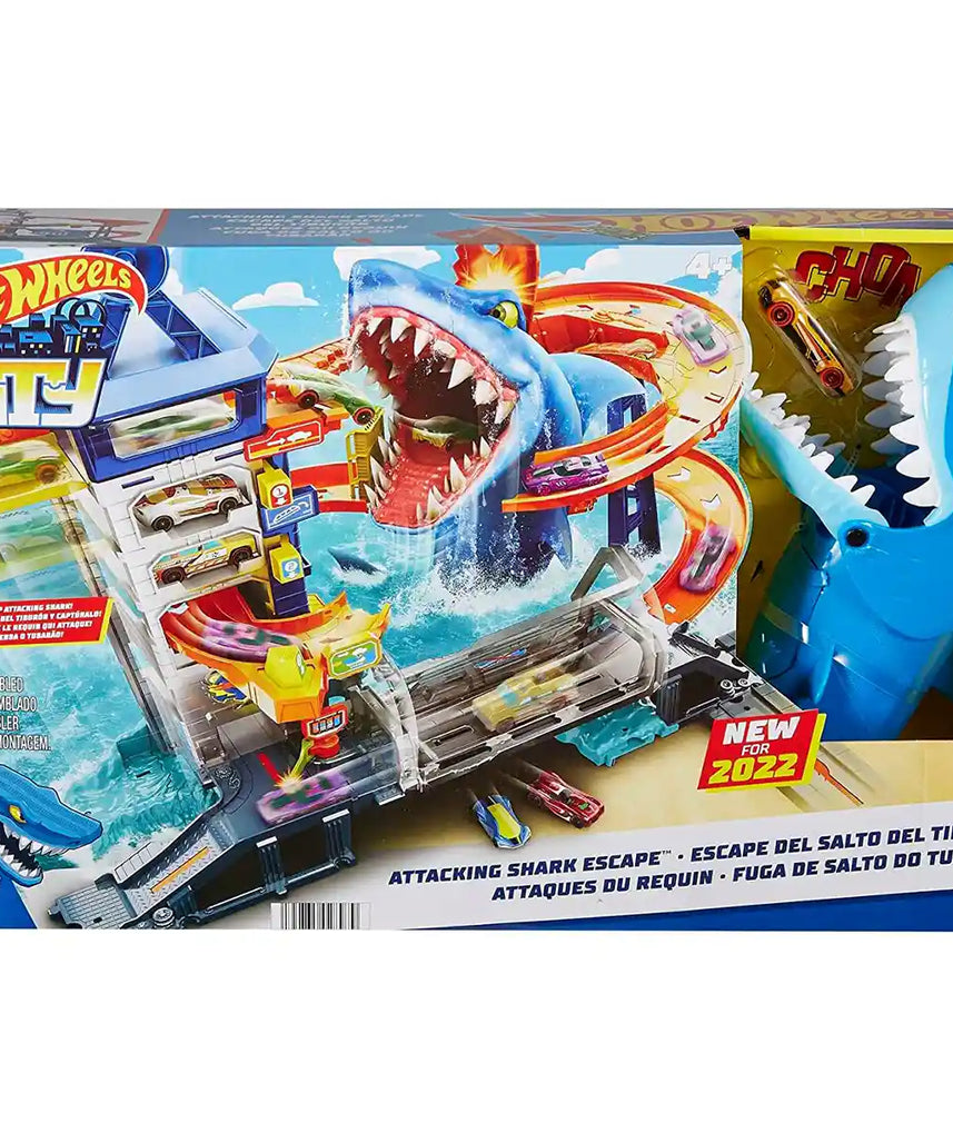 مجموعة مسار الهروب من لعبة هوت ويلز سيتي شارك مع سيارة لعبة بمقياس 1:64، مجموعة لعب جراج متعددة المستويات للأطفال من سن 4 سنوات فما فوق