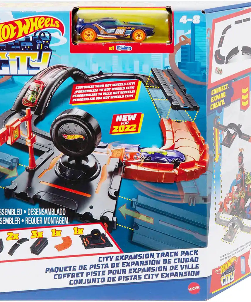 Hot Wheels City Track Pack, 10-Piece Set with 1 Die-Cast Car, Build, Race and Customize Your Hot Wheels World, Gift for Kids 4+