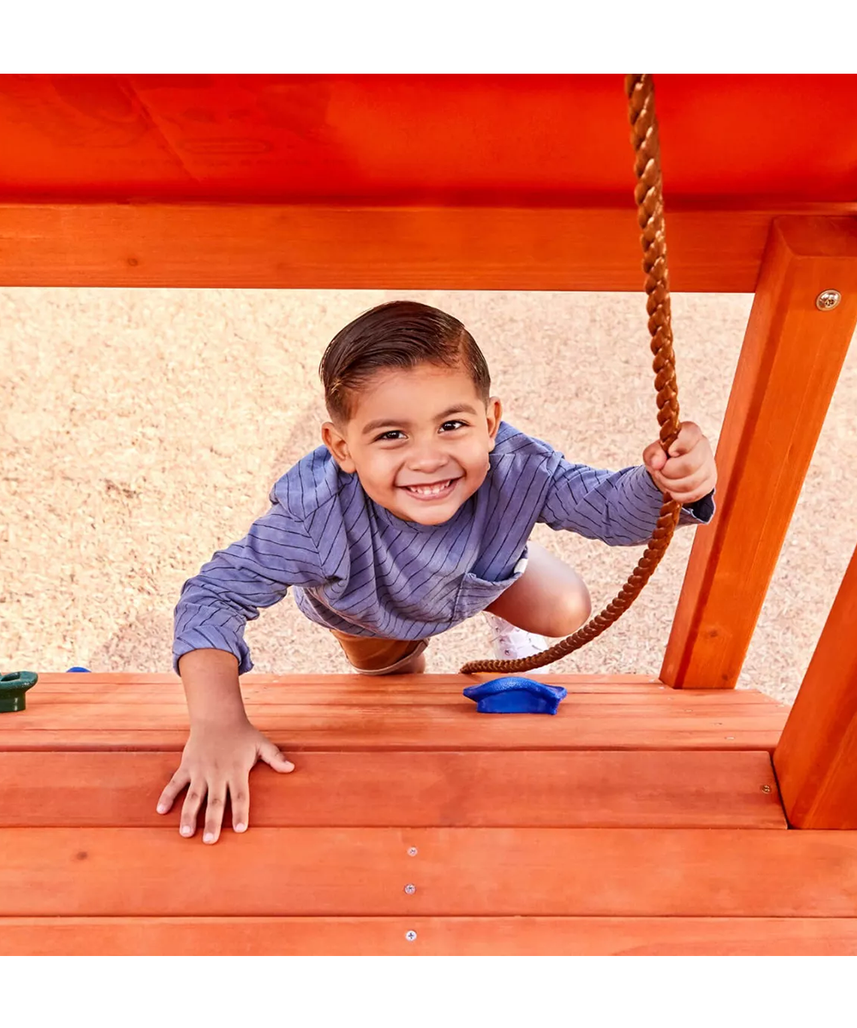 بيت التسلق من ليتل تايكس، مصنوع من الخشب الحقيقي - مجموعة ألعاب خشبية للفناء الخلفي مع نادي، وجدران تسلق صخرية، ومظلات - متعة خارجية للأطفال من سن 3 إلى 10 سنوات