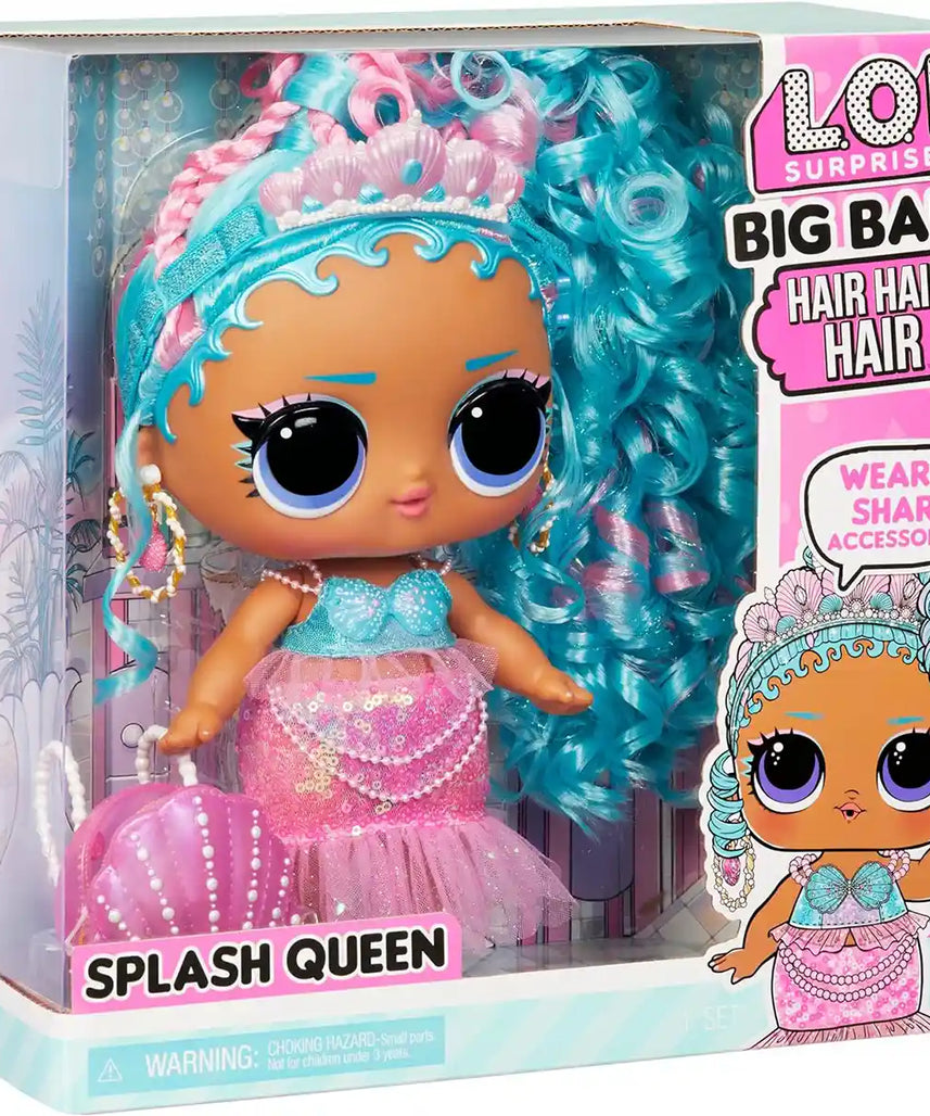 دمية إل أو إل سربرايز بيج بيبي، شعر، شعر، ملكة سبلاش، دمية بطول 11 بوصة، شعر وفستان أزرق وردي، شعر متجذر، ملحقات قابلة للمشاركة، حقيبة ظهر متضمنة، لعبة للعطلات، هدية للأطفال من سن 4 سنوات فما فوق