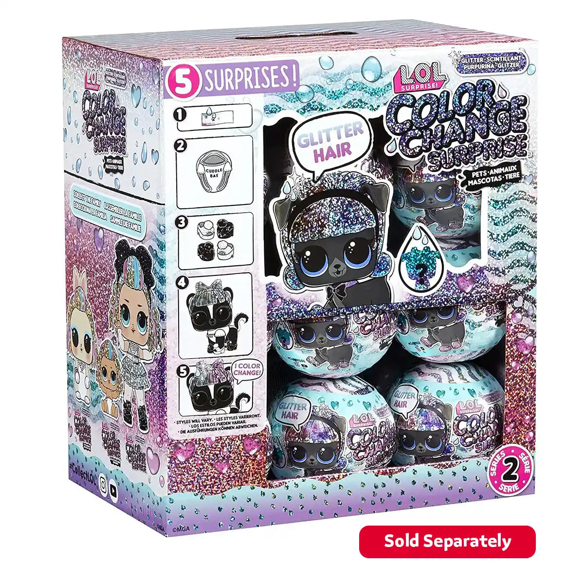 L.O.L. Surprise Glitter Color Change Pets with 5 Surprises, Collectible Fashion Doll and Accessories, Kids Toy Ages 4+