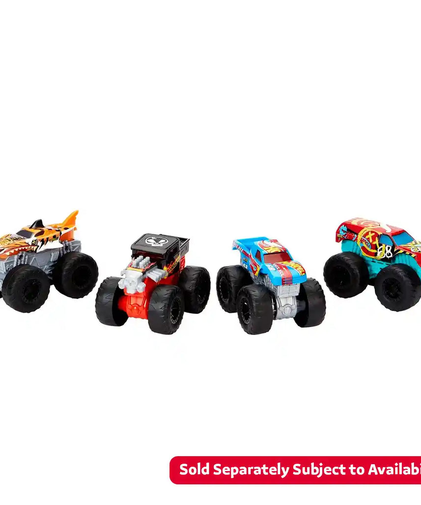 Hot Wheels Monster Trucks 1:64 Scale Set of 4 Toy Trucks, Die-Cast Vehicles with Giant Wheels, Assorted Styles, Kids Toys for Ages 3 and Up