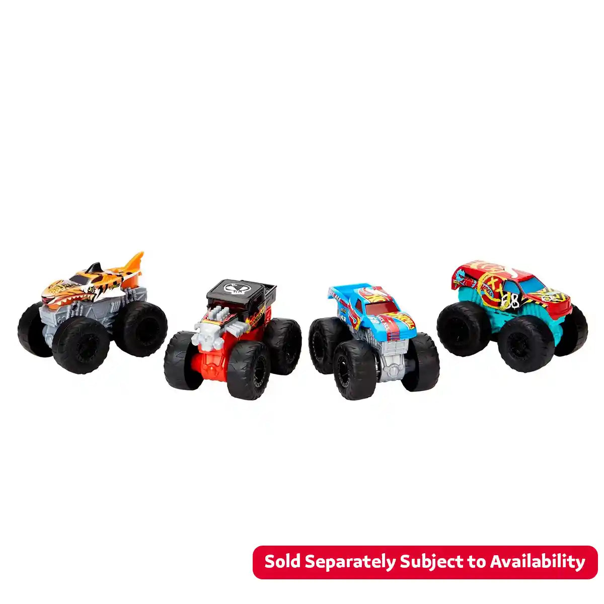 Hot Wheels Monster Trucks 1:64 Scale Set of 4 Toy Trucks, Die-Cast Vehicles with Giant Wheels, Assorted Styles, Kids Toys for Ages 3 and Up