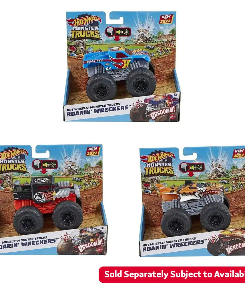 Hot Wheels Monster Trucks 1:64 Scale Set of 4 Toy Trucks, Die-Cast Vehicles with Giant Wheels, Assorted Styles, Kids Toys for Ages 3 and Up