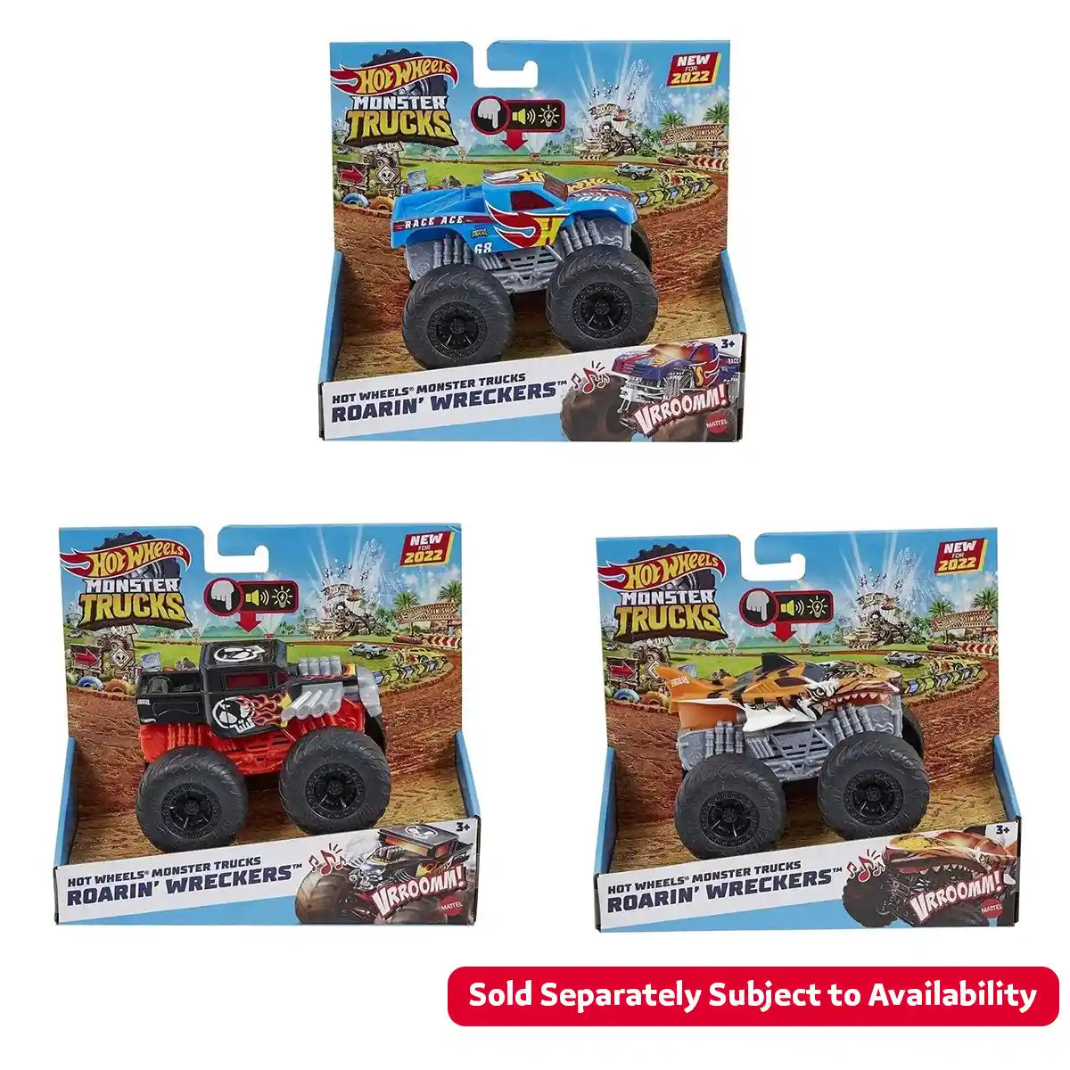 Hot Wheels Monster Trucks 1:64 Scale Set of 4 Toy Trucks, Die-Cast Vehicles with Giant Wheels, Assorted Styles, Kids Toys for Ages 3 and Up