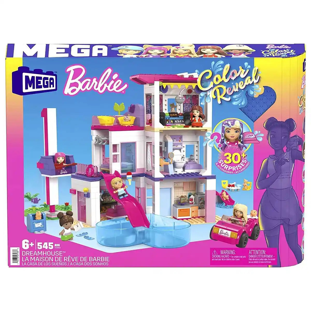 مجموعة بناء منزل أحلام باربي الضخم مع 5 دمى صغيرة ملونة، وحيوانات أليفة، ومصعد عامل، وحمام سباحة للأطفال من سن 6 سنوات فما فوق