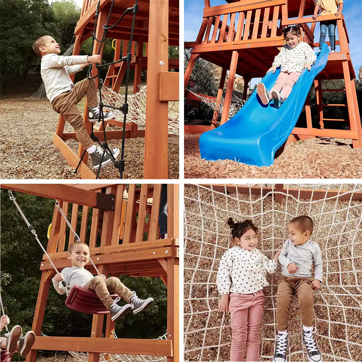 مجموعة ألعاب خارجية من ليتل تايكس مغامرات الدب من الخشب الحقيقي، ملعب خشبي في الفناء الخلفي مع أراجيح، وزحليقة، ونادي، وشبكة شحن، وبرج مراقبة، للأعمار من 3 سنوات فما فوق، مجموعات ألعاب ومعدات ملعب