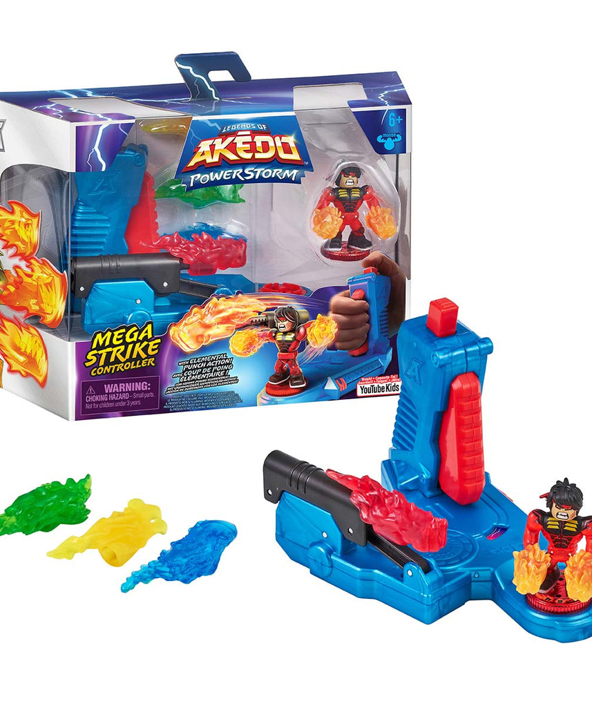 مجموعة ألعاب موس تويز أكيدو ليجندز أوف باورزتورم ميجا سترايك للتحكم مع لعبة اللكمة الأولية، شخصية فاير سترايك تشوكس تيربو الحصرية و4 قطع طاقة أساسية للأطفال من سن 6 سنوات فما فوق - مجموعات ألعاب