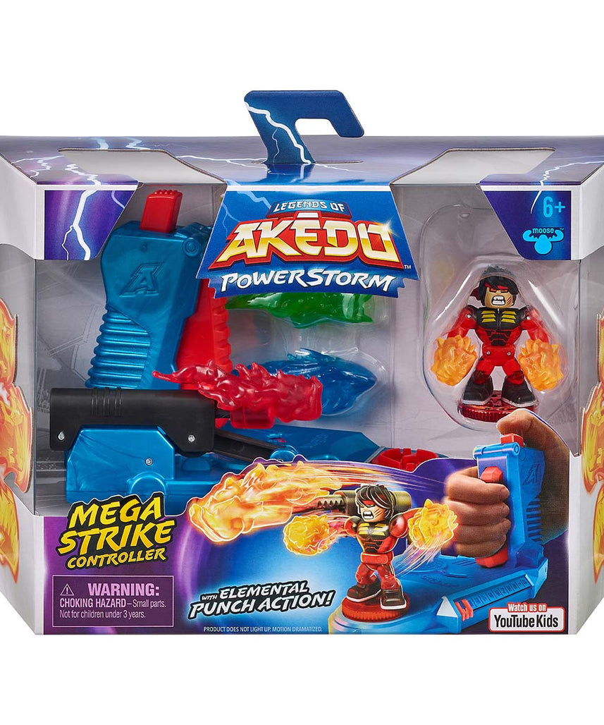 مجموعة ألعاب موس تويز أكيدو ليجندز أوف باورزتورم ميجا سترايك للتحكم مع لعبة اللكمة الأولية، شخصية فاير سترايك تشوكس تيربو الحصرية و4 قطع طاقة أساسية للأطفال من سن 6 سنوات فما فوق - مجموعات ألعاب