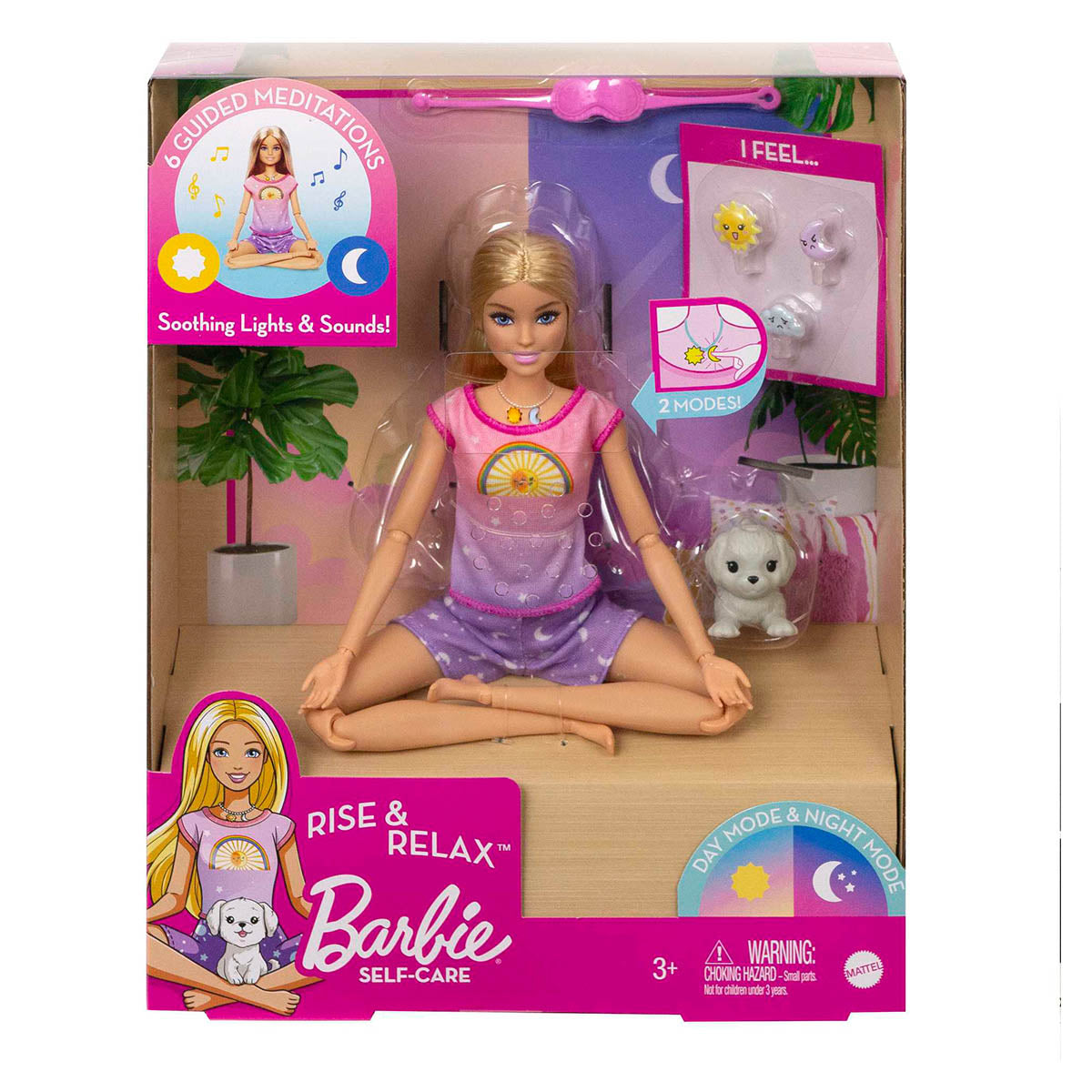 Barbie Self-Care Rise and Relax Doll, Light Skin Tone, Mindfulness Playset, Relaxation Theme, Includes Accessories, Ages 3+, Model HCN08