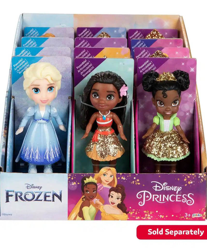 دمى ديزني برنسيس وفروزن الصغيرة للأطفال الصغار مقاس 3 بوصات قابلة للتجميع، تتضمن موانا، بيل، مولان، تيانا، إلسا، كريستوف، سفين، أولاف، والمزيد - لعبة تظاهرية للبنات من سن 3 سنوات فما فوق