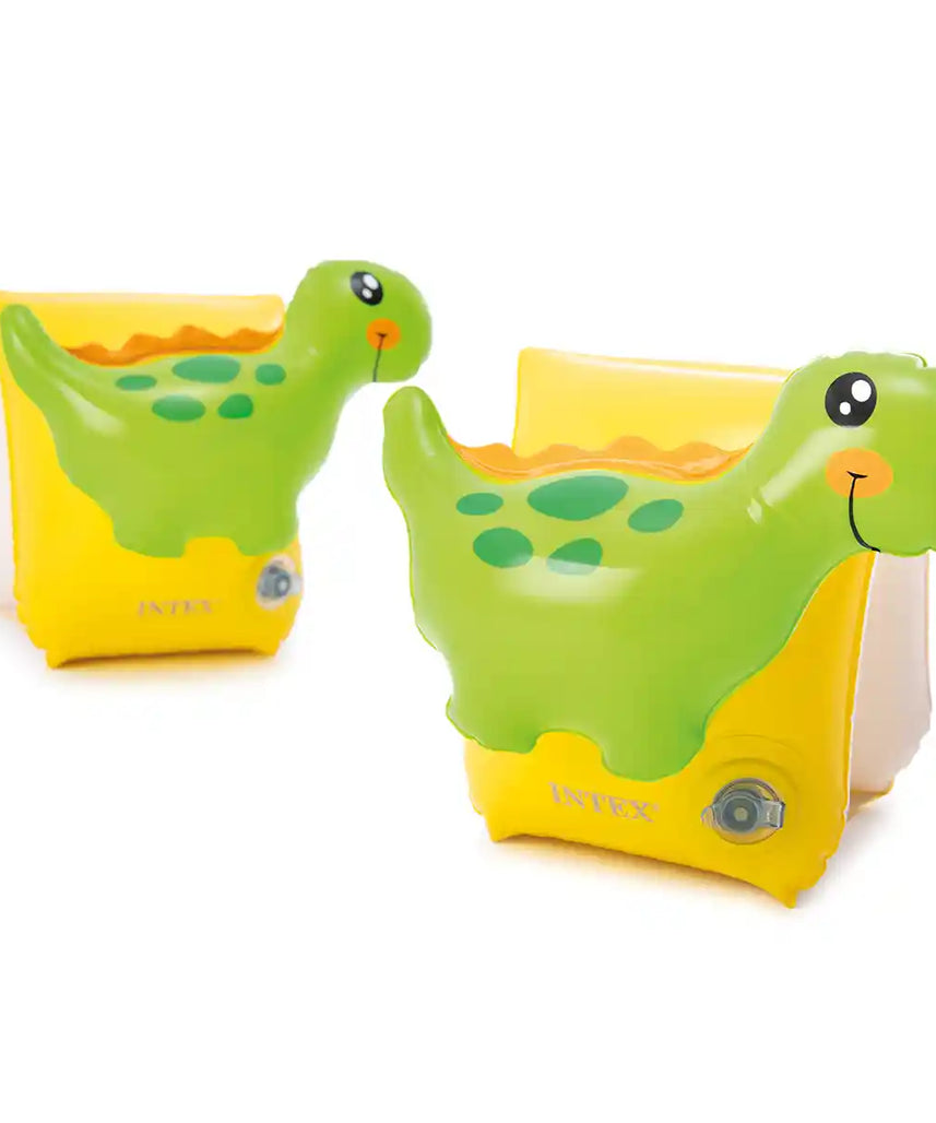 Intex Dinosaur Arm Bands 9 x 8 inches, Inflatable Swim Arm Floats for Kids Ages 3 to 6, 2 Air Chambers, 8 Gauge Vinyl, Pegable Box, Swim Aids