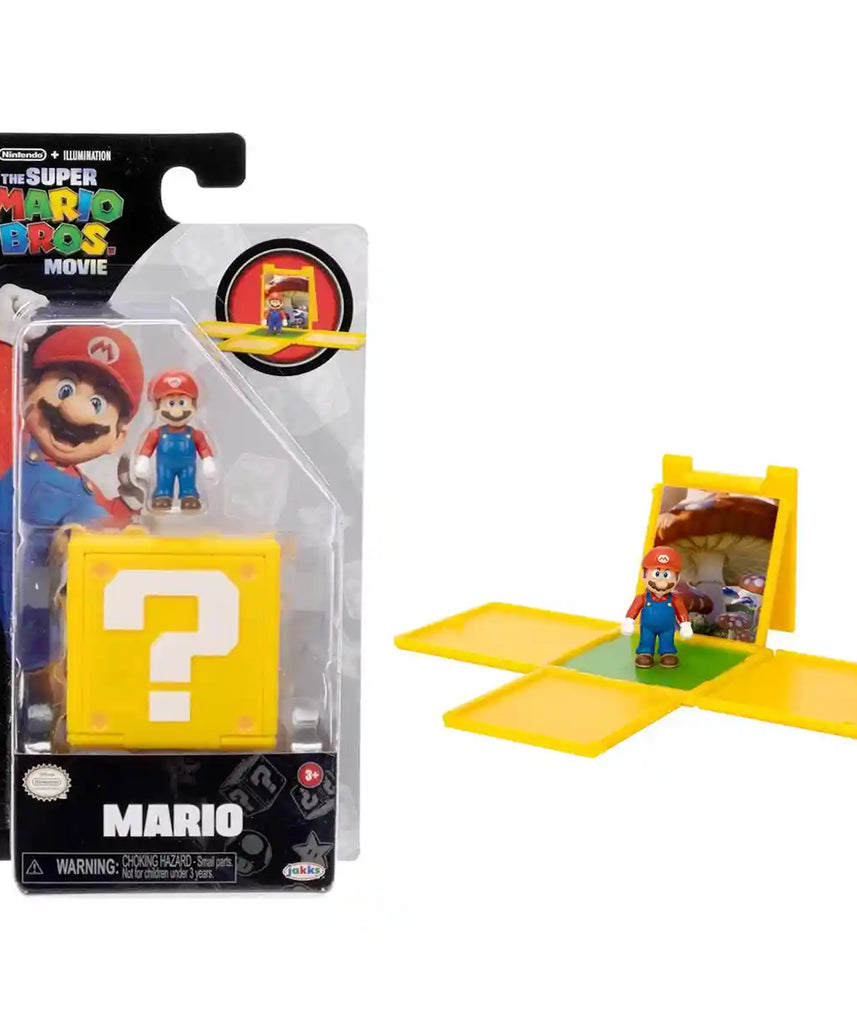 مجسم صغير من فيلم سوبر ماريو بروس من نينتندو، لعبة قابلة للتجميع مقاس 1.25 بوصة مع كتلة أسئلة وملصق، شخصيات متنوعة، الموجة 1