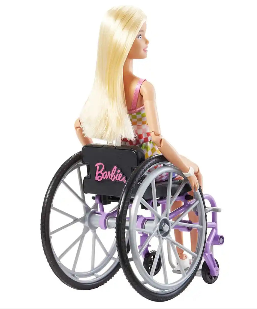 Barbie Fashionistas Doll #194 with Wheelchair and Ramp Inclusive Doll for Kids Ages 3 and Up, Blonde Hair, Rainbow Romper and Accessories
