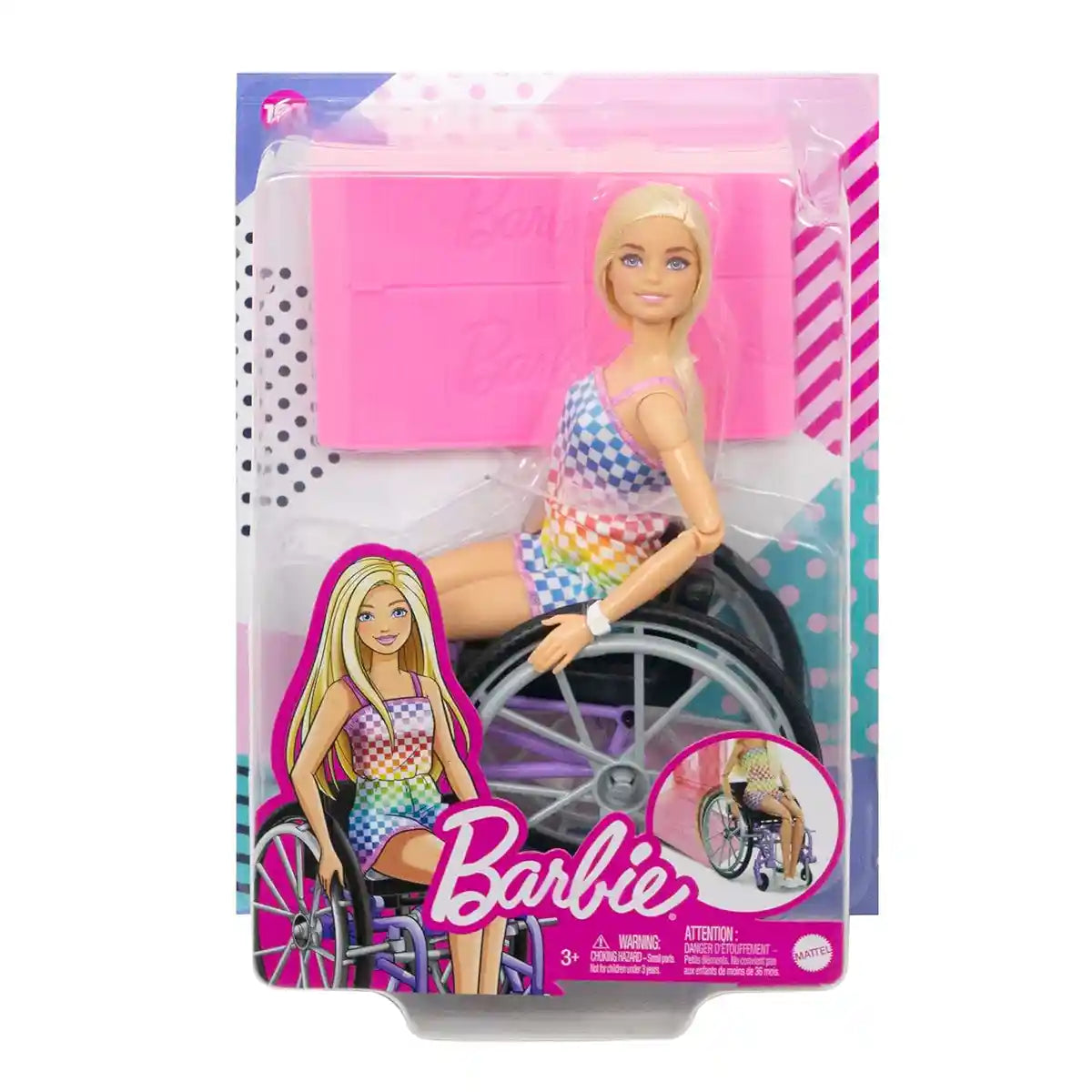 Barbie Fashionistas Doll #194 with Wheelchair and Ramp Inclusive Doll for Kids Ages 3 and Up, Blonde Hair, Rainbow Romper and Accessories