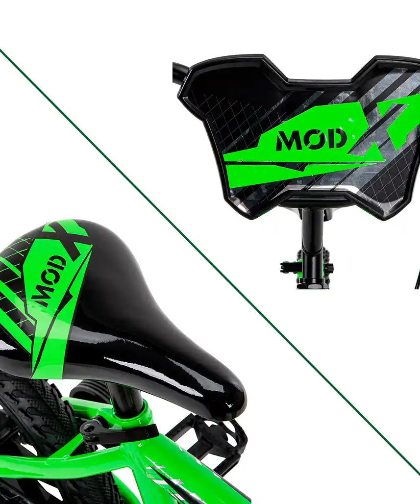 Huffy Mod X 16 Inch Boys Bike, Green, Single-Speed Kids Bicycle with Training Wheels, Alloy Quick-Release Seat, Sidepull Caliper Brake, Ages 4-6